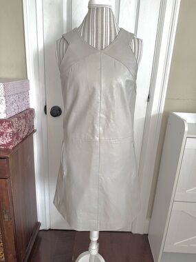 Bod & Christensen “Dolly” Sleeveless Leather Mini Dress in Light Gray